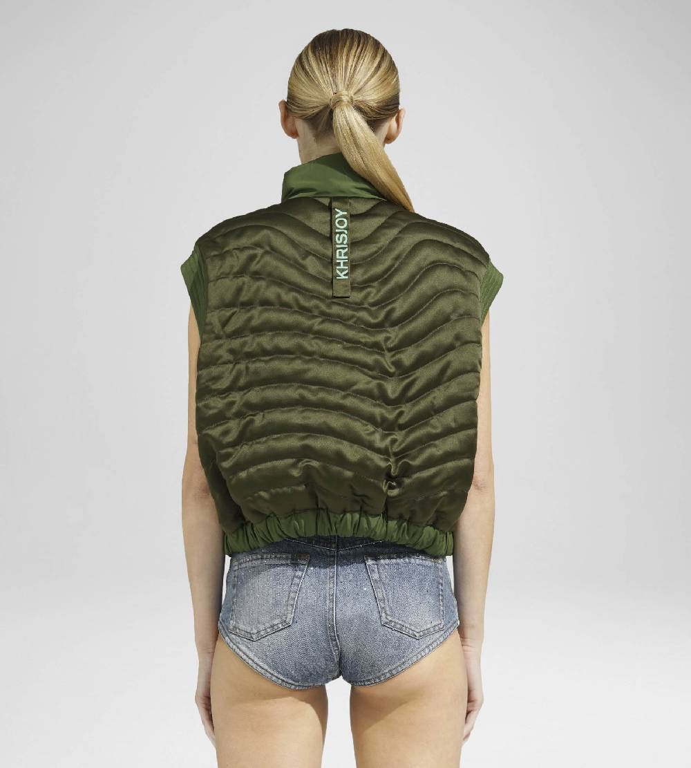Khrisjoy JOY SATIN CROPPED VEST OLIVE GREEN Super sconto