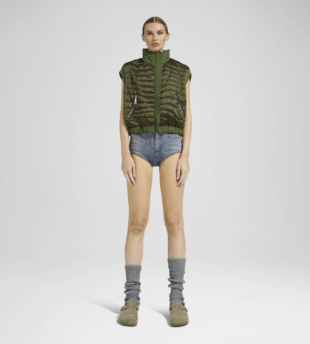 Khrisjoy JOY SATIN CROPPED VEST OLIVE GREEN Super sconto