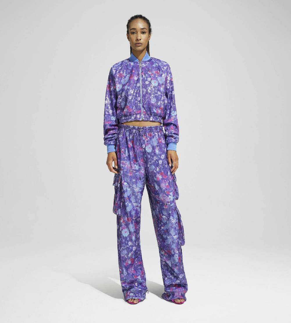 Khrisjoy PANTS MULTIPOCKET PAILLETTES FLOWERS UPSIDE DOWN GRAPE Officina