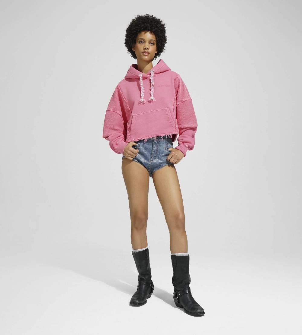 Khrisjoy HOODIE CROP DOUBLE POCKETS CANDY PINK In Linea