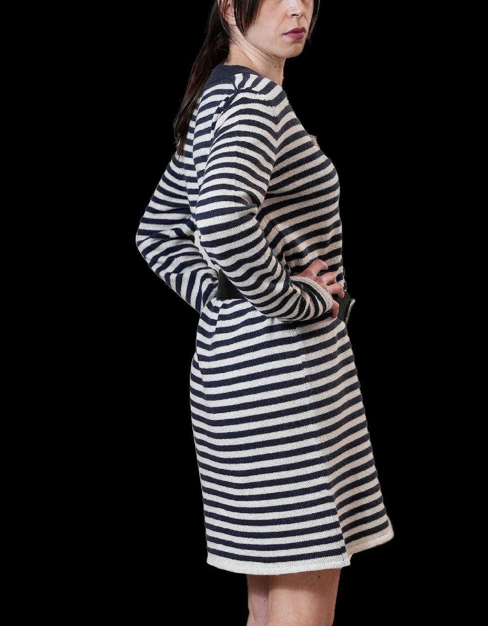 La Fabrique Aurelie Abito in Maglia Blu Navy e Bianco Soddisfazione Garantita