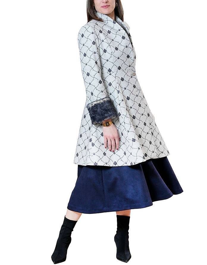 La Fabrique Mia Cappotto Svasato in Blu e Grigio Chiaro Vendita Economica