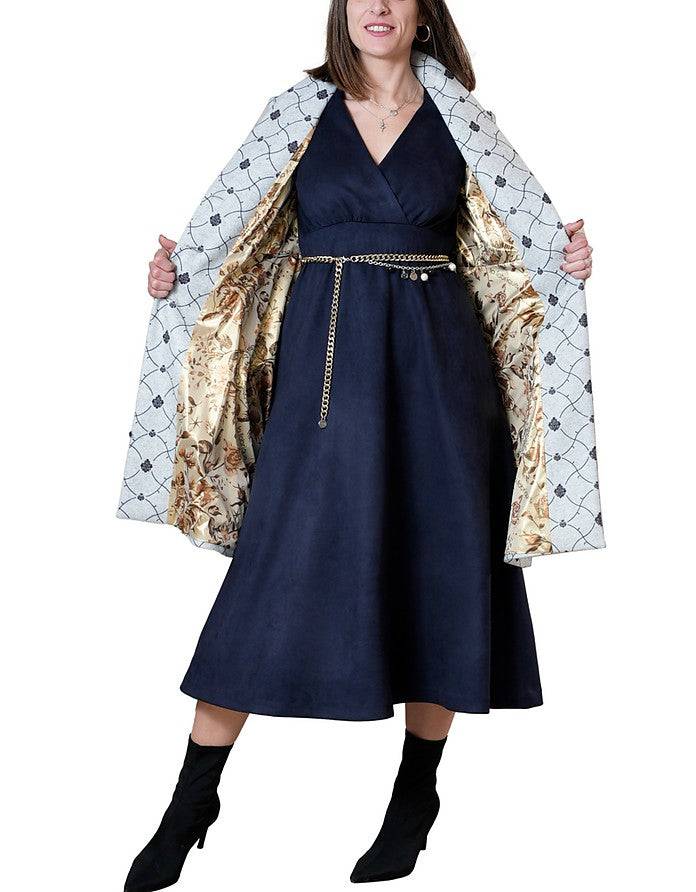 La Fabrique Mia Cappotto Svasato in Blu e Grigio Chiaro Vendita Economica