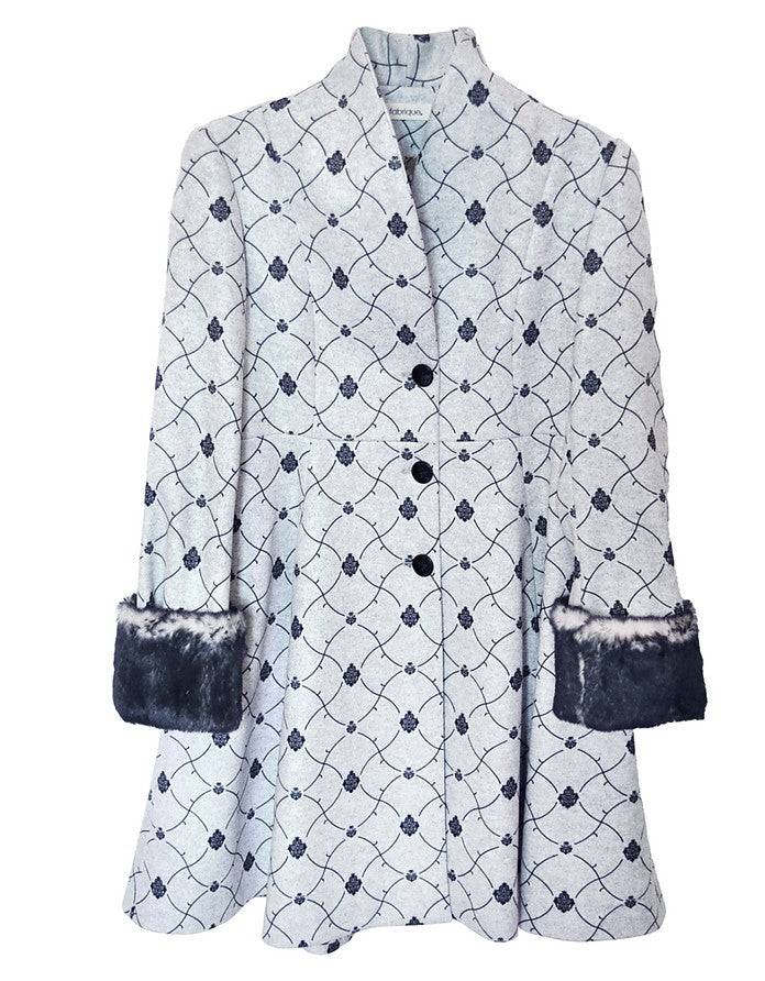 La Fabrique Mia Cappotto Svasato in Blu e Grigio Chiaro Vendita Economica