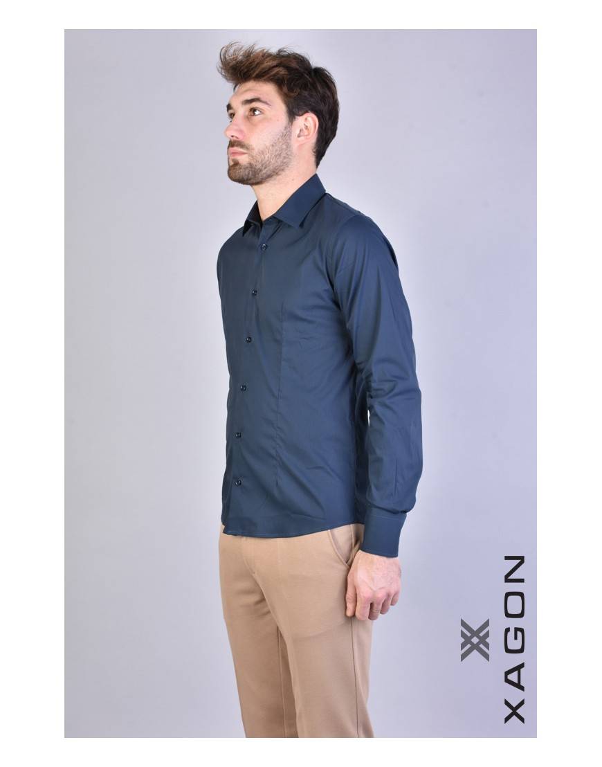 La haine inside us CAMICIA PAMATE Stretch Slim Fit Blu Consegna Veloce