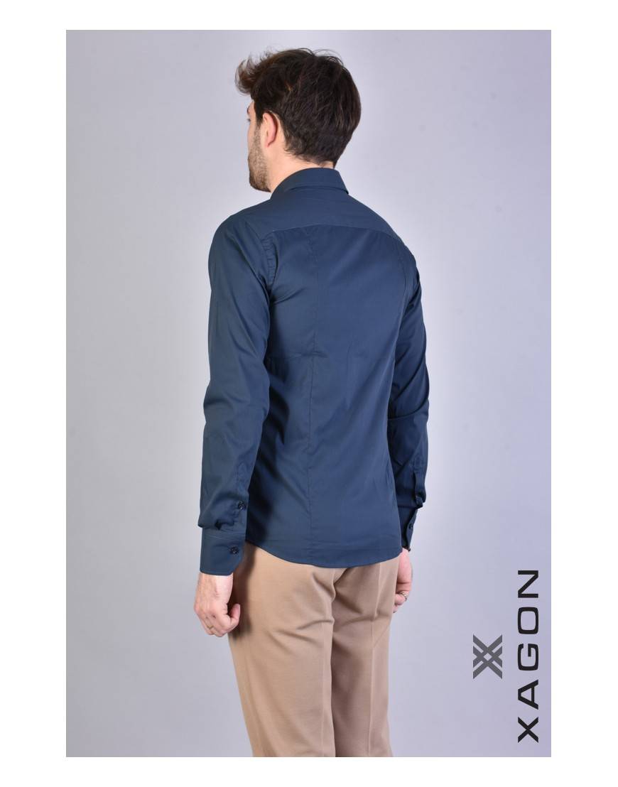 La haine inside us CAMICIA PAMATE Stretch Slim Fit Blu Consegna Veloce