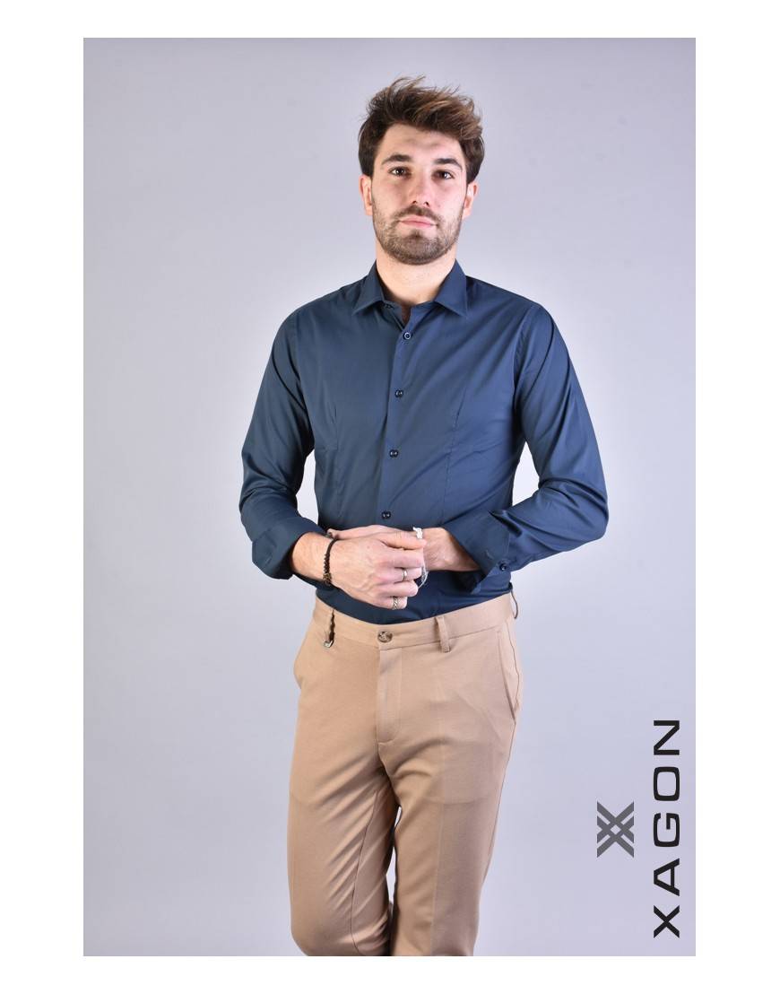 La haine inside us CAMICIA PAMATE Stretch Slim Fit Blu Consegna Veloce