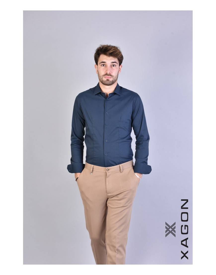 La haine inside us CAMICIA PAMATE Stretch Slim Fit Blu Consegna Veloce