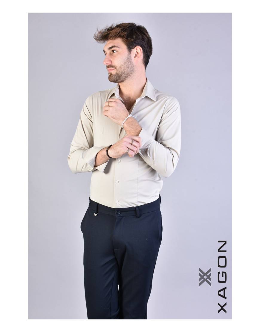 La haine inside us CAMICIA PAMATE Stretch Slim Fit Beige Affare Del Giorno