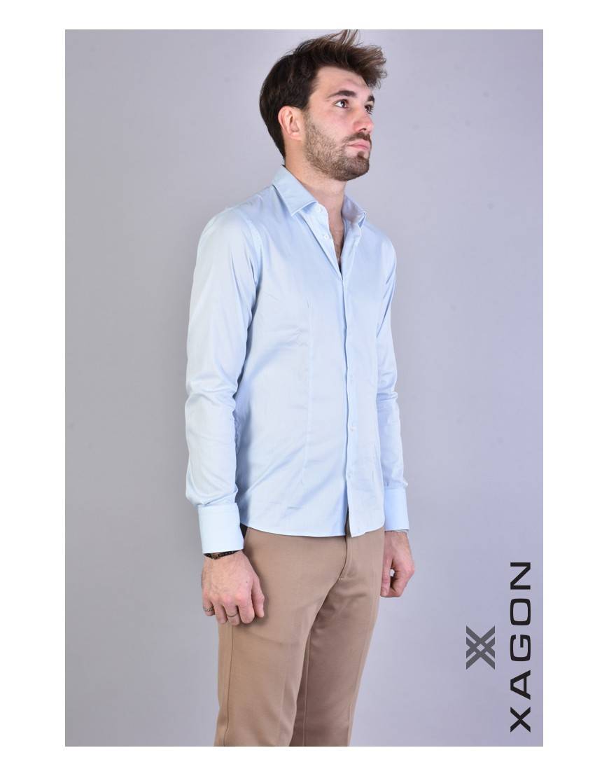 La haine inside us CAMICIA PAMATE Stretch Slim Fit Cielo Sottocosto