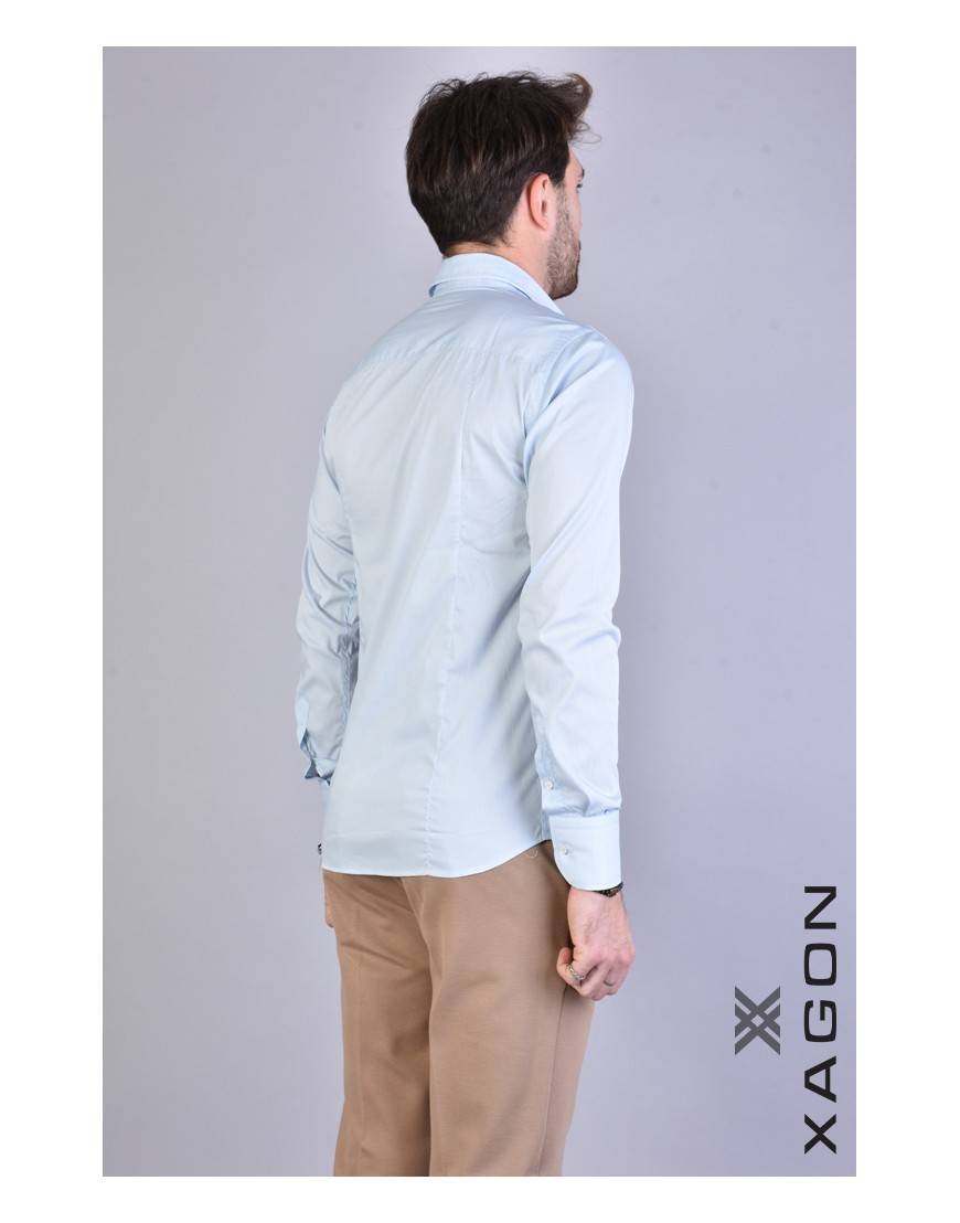 La haine inside us CAMICIA PAMATE Stretch Slim Fit Cielo Sottocosto