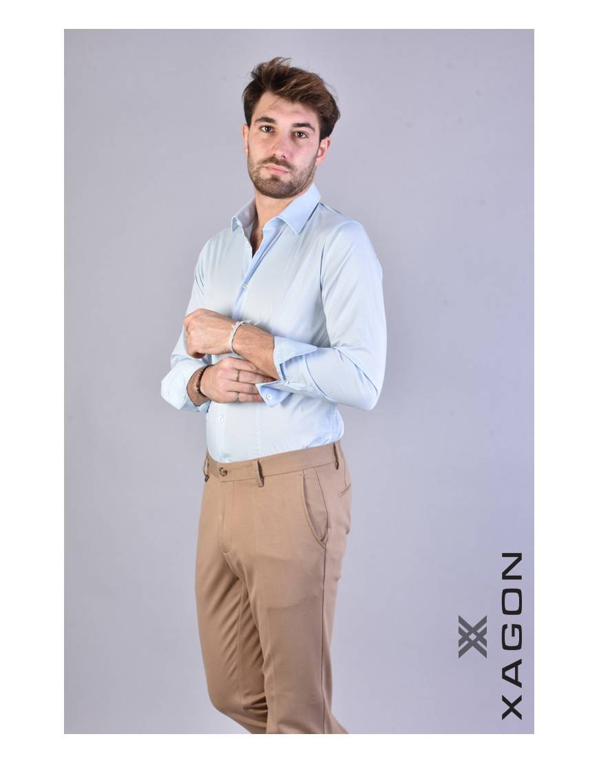 La haine inside us CAMICIA PAMATE Stretch Slim Fit Cielo Sottocosto