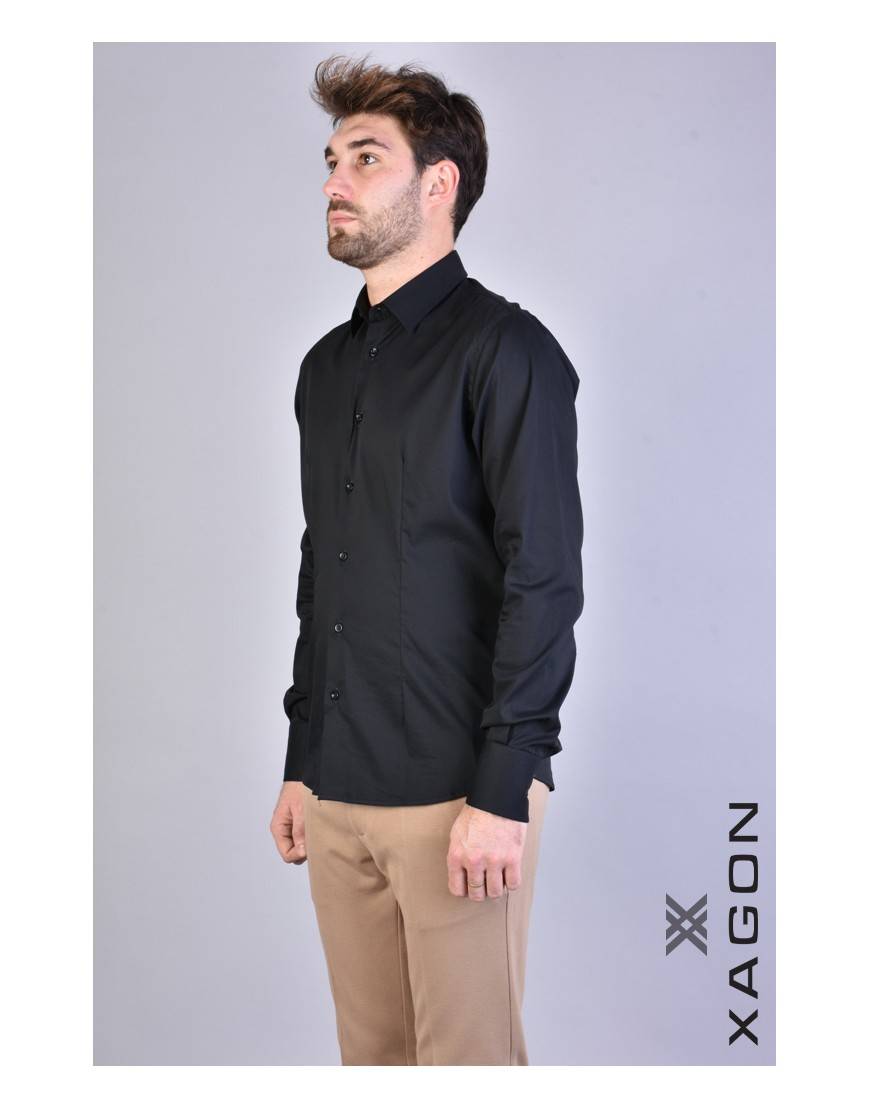 La haine inside us CAMICIA PAMATE Stretch Slim Fit Nero Convenienza