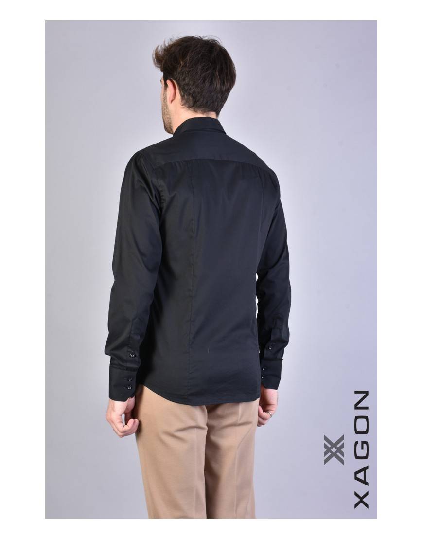 La haine inside us CAMICIA PAMATE Stretch Slim Fit Nero Convenienza