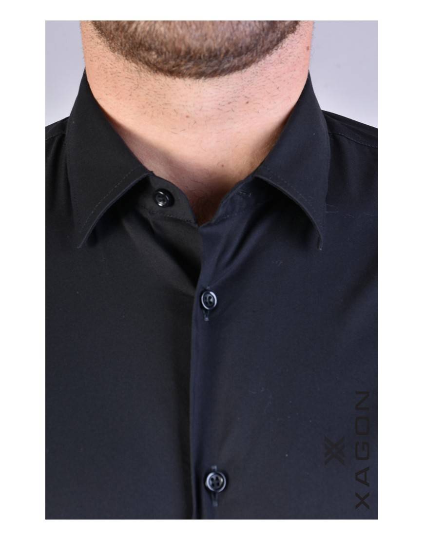 La haine inside us CAMICIA PAMATE Stretch Slim Fit Nero Convenienza