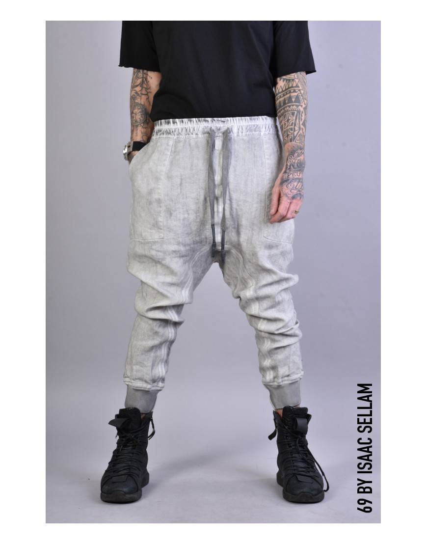 La haine inside us PANTS BANDE LINEN Grey Liquidazione