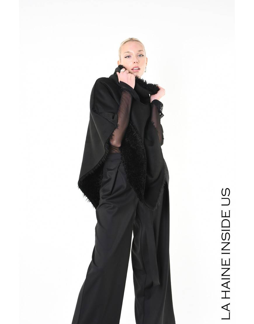 La haine inside us 4- LW862 PONCHO UNISEX D Nero Sconto di tempo limitato