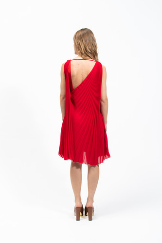 ﻿Olla Parèg ABITO PLISSE ROSSO CON SCHIENA NUDA Spedizione Gratuita