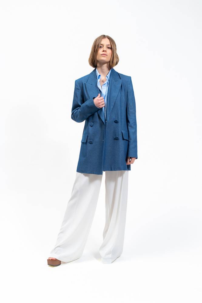 Olla Parèg GIACCA OVER DOPPIOPETTO IN CHAMBRAY Saldi Di Fabbrica