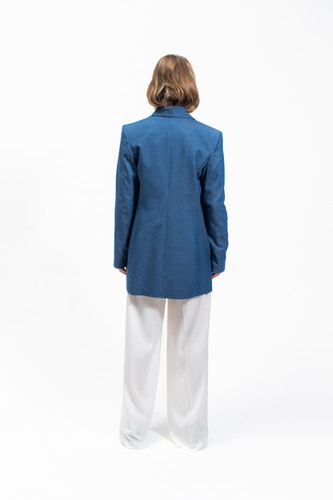 Olla Parèg GIACCA OVER DOPPIOPETTO IN CHAMBRAY Saldi Di Fabbrica