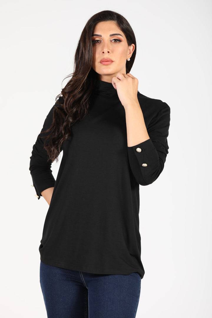 Oltre Tempo Maglia viscosa con collo anello e bottoncini su maniche