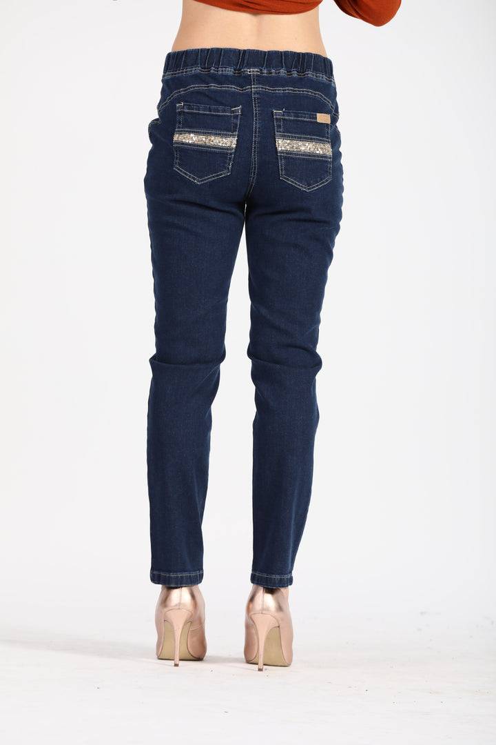 Oltre Tempo Jeans con elastico e tasche al sul dietro Grandi sconti