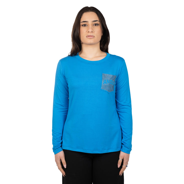 Oltre Tempo Maglia in viscosa girocollo con borchiette su taschino Fino al 65% di sconto