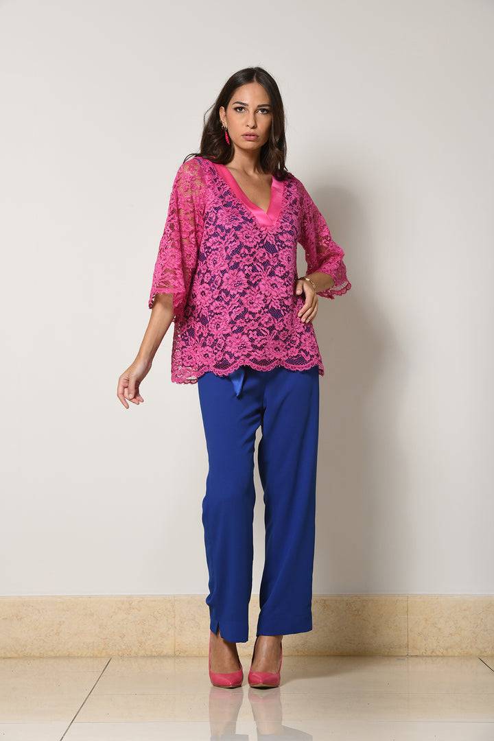 Oltre Tempo Casacca in pizzo con scollo a V in raso