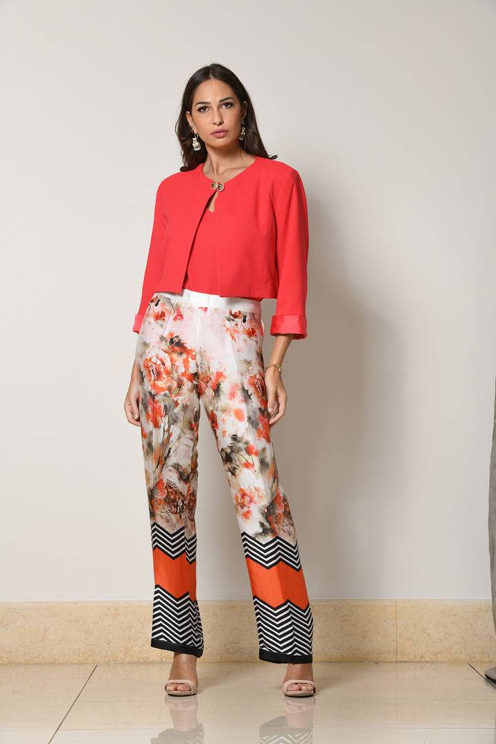 Oltre Tempo Pantalone con elastico in vita di raso fantasia