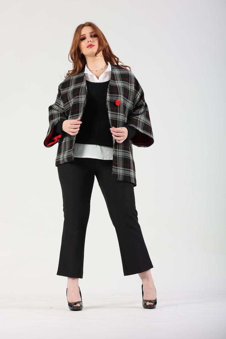 Oltre Tempo Giacca asimmetrica fantasia tartan Sconto