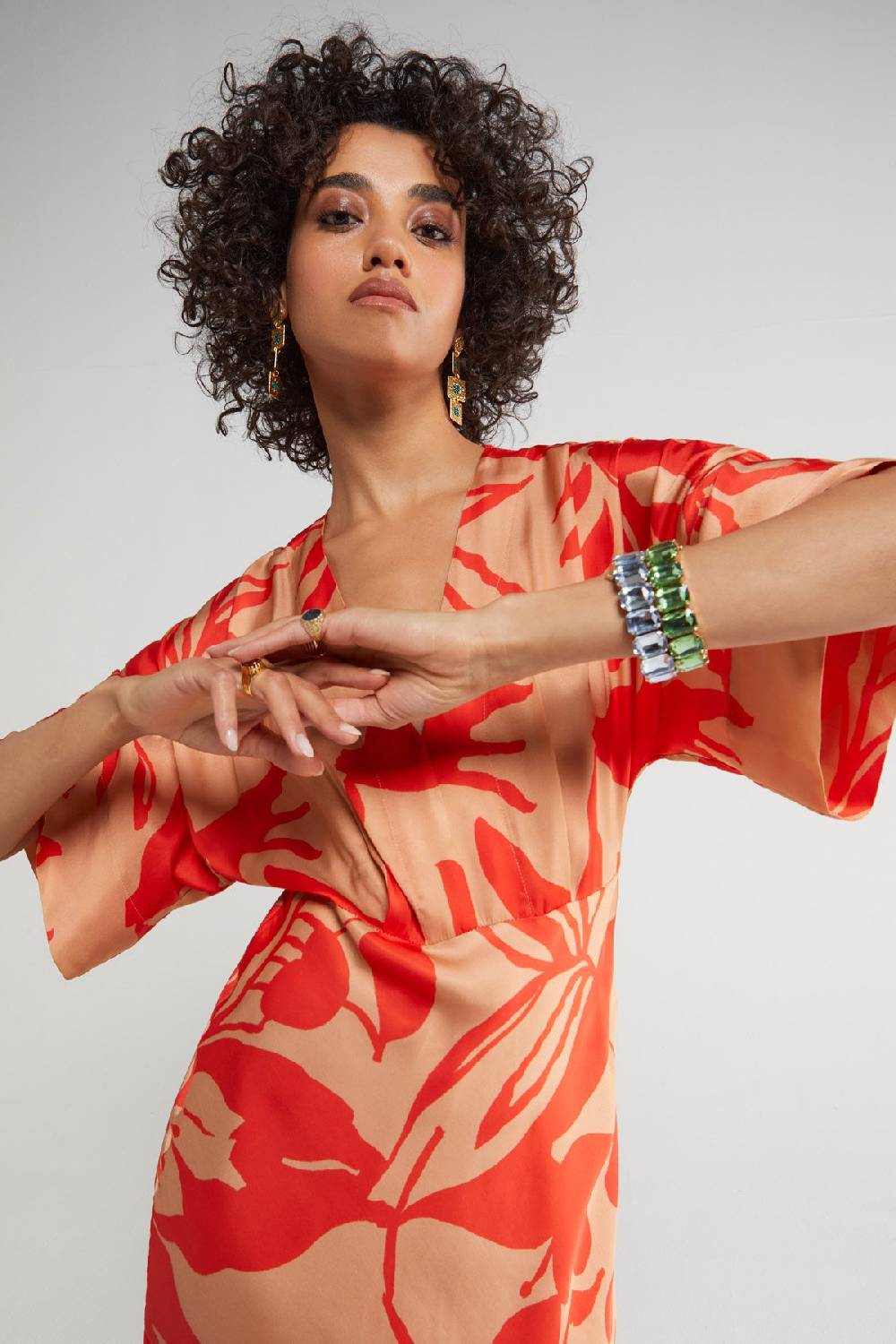 ottod'Ame Printed viscose V-neck long dress Sottocosto