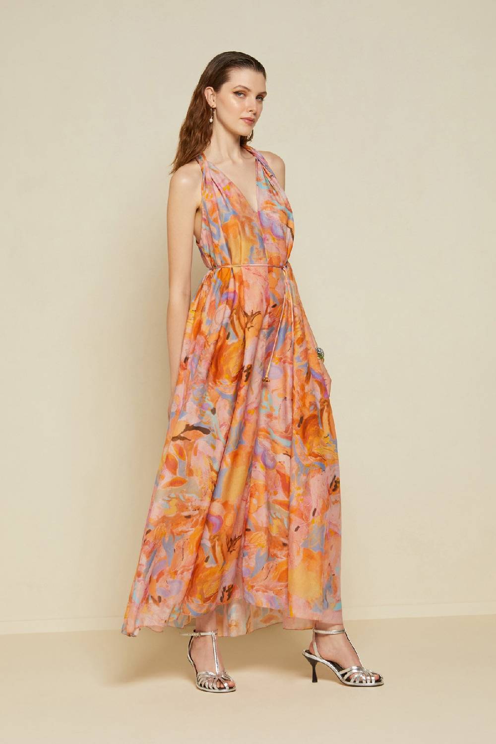 ottod'Ame Silk blend long dress with foulard neckline Ultimo giorno