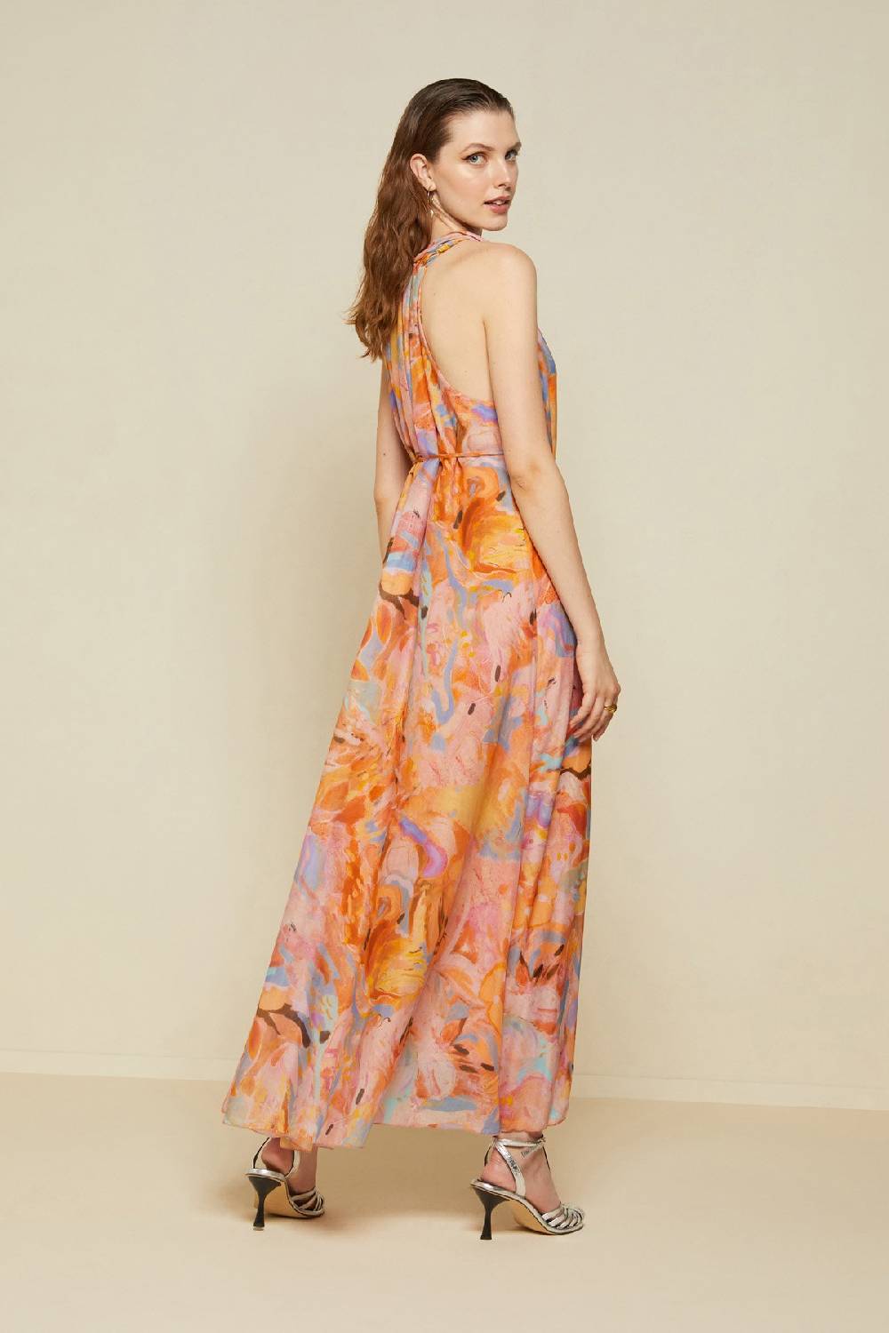 ottod'Ame Silk blend long dress with foulard neckline Ultimo giorno