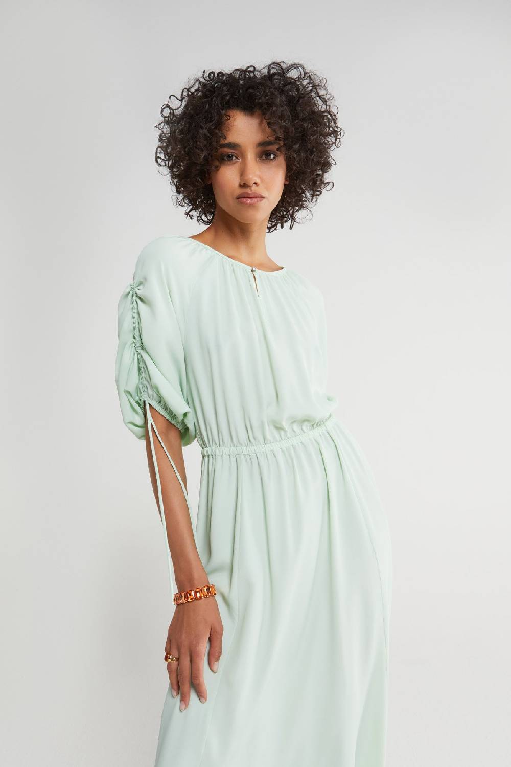 ottod'Ame Silk blend midi dress with drawstring Sostegno trimestrale