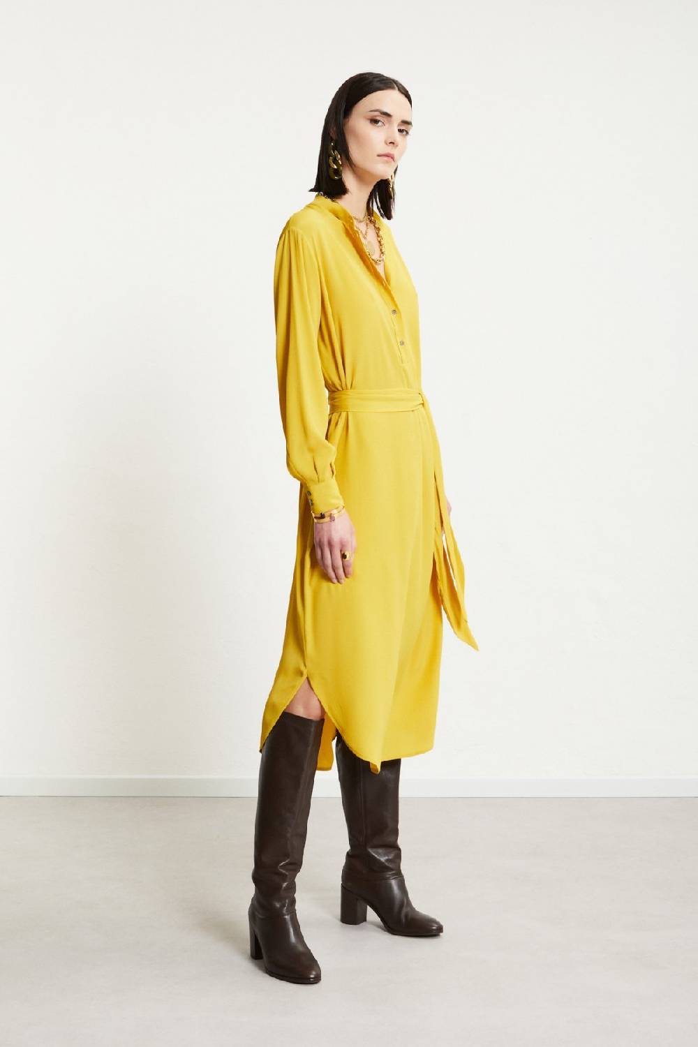 ottod'Ame Silk-blend midi dress with sash Saldi Di Fabbrica
