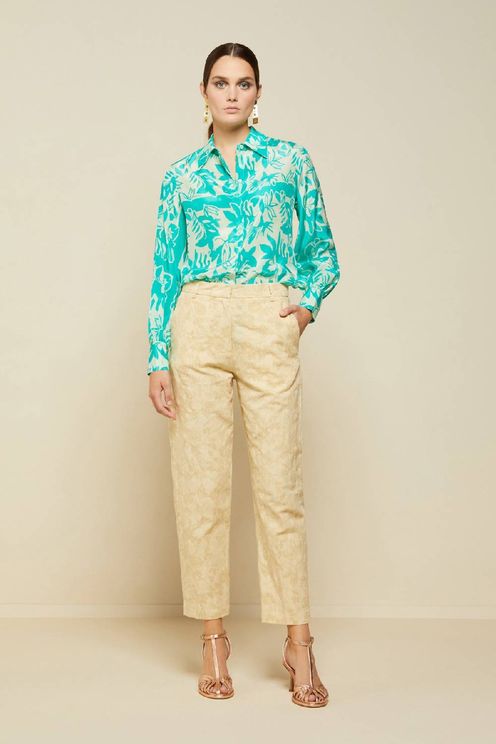 ottod'Ame Linen blend trousers with embroidery