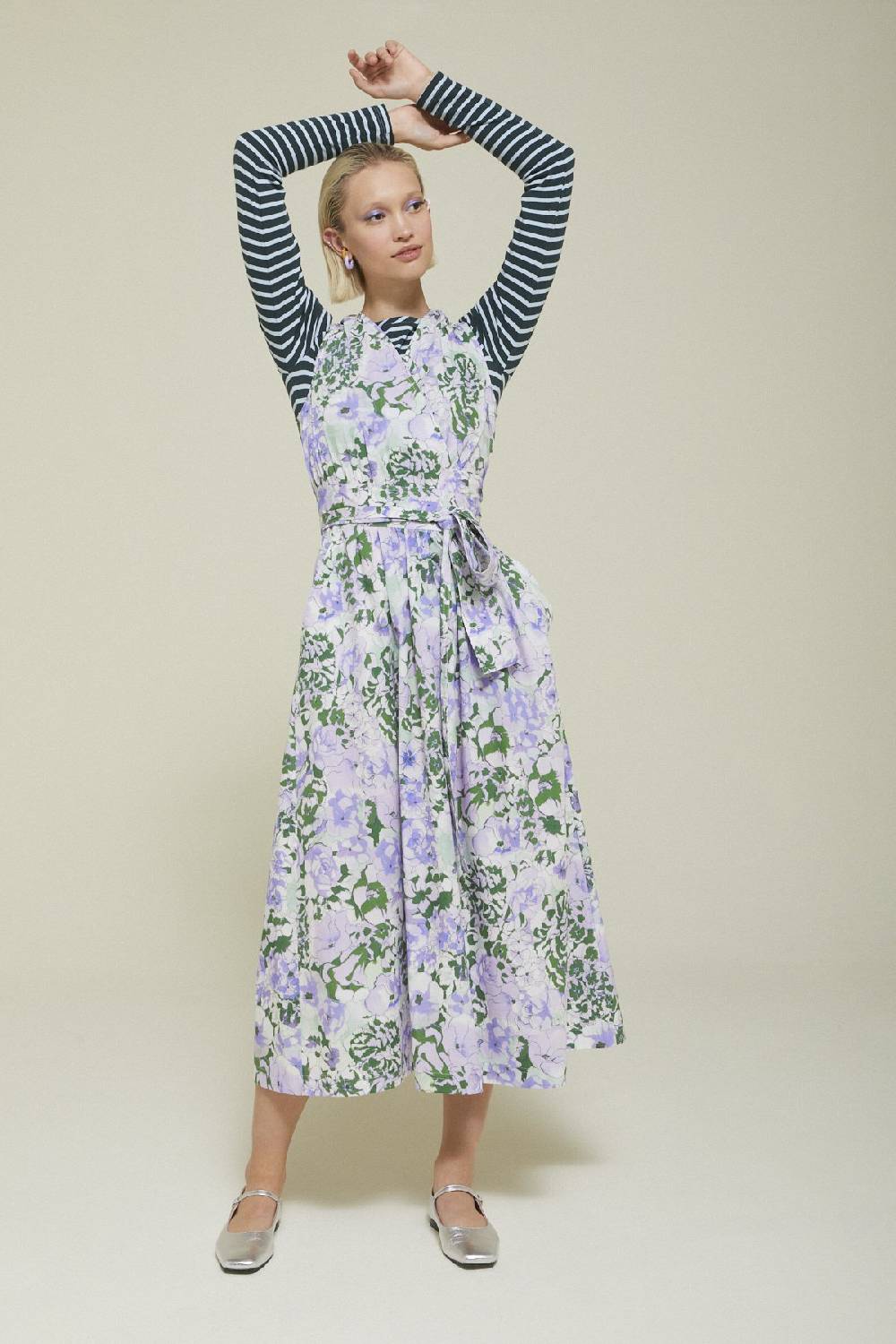 ottod'Ame Printed cotton long dress with criss-cross neckline