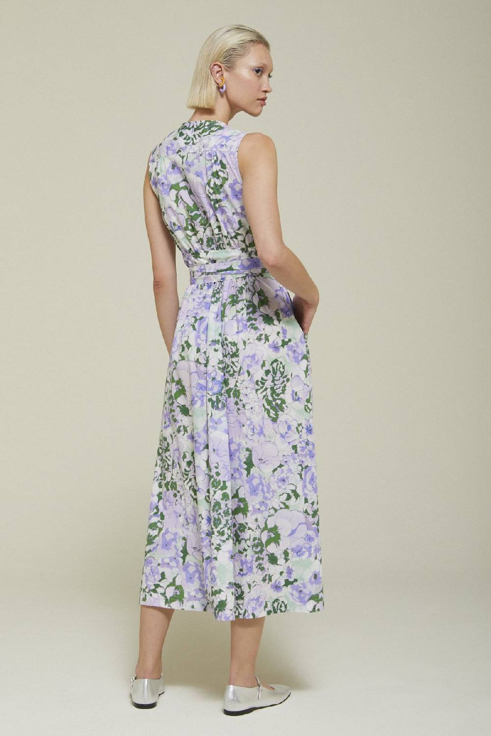 ottod'Ame Printed cotton long dress with criss-cross neckline Grande vendita