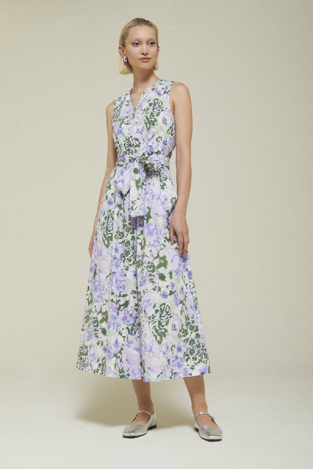 ottod'Ame Printed cotton long dress with criss-cross neckline Grande vendita