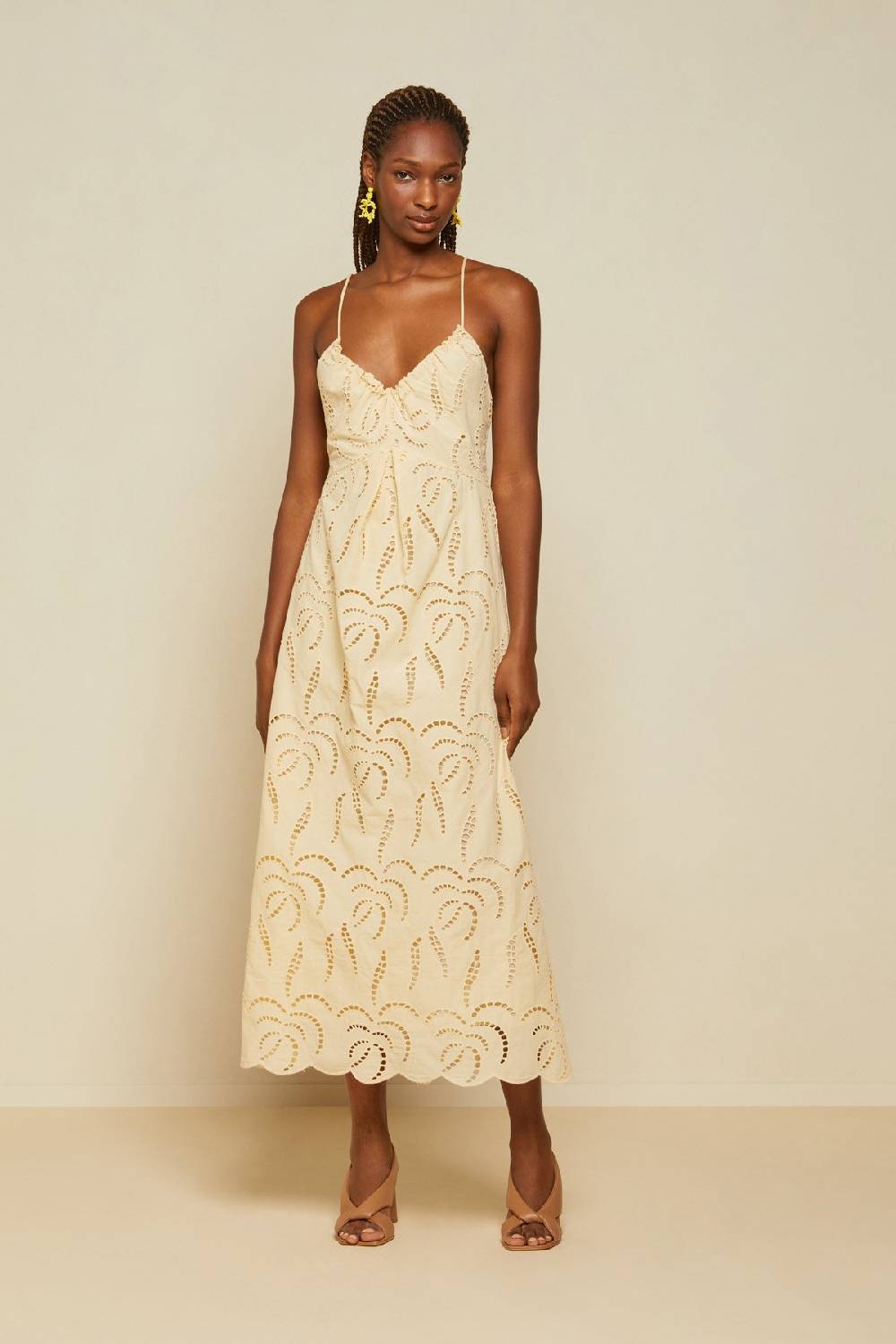 ottod'Ame Broderie anglaise long dress with neckline with bow