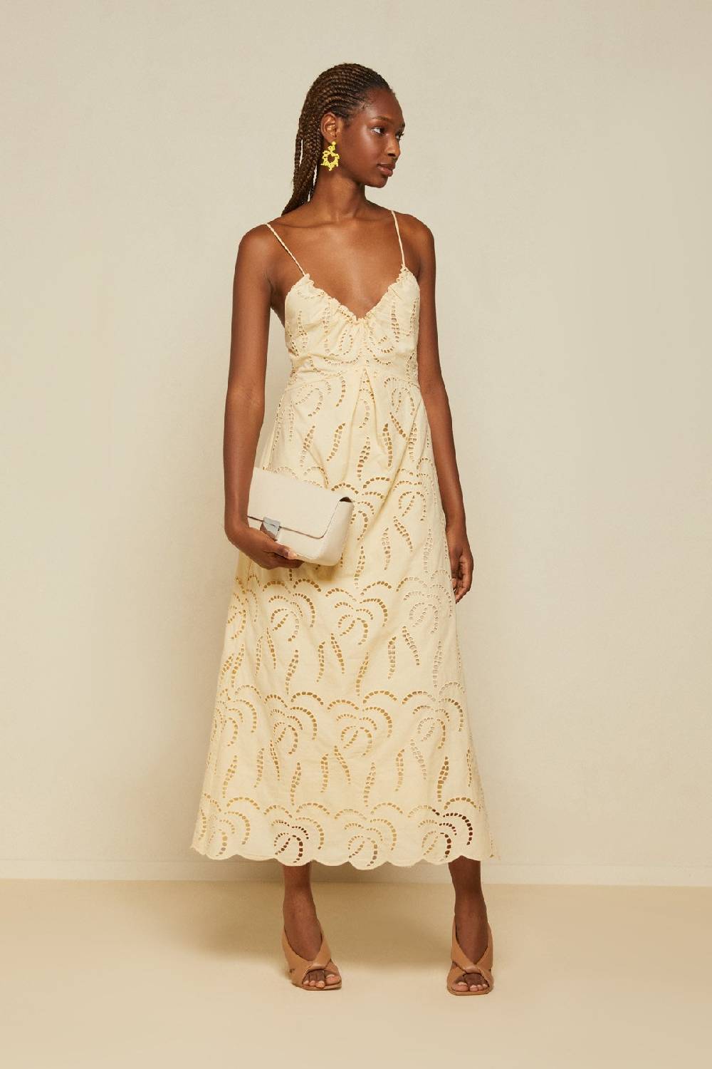 ottod'Ame Broderie anglaise long dress with neckline with bow Offerta San Valentino