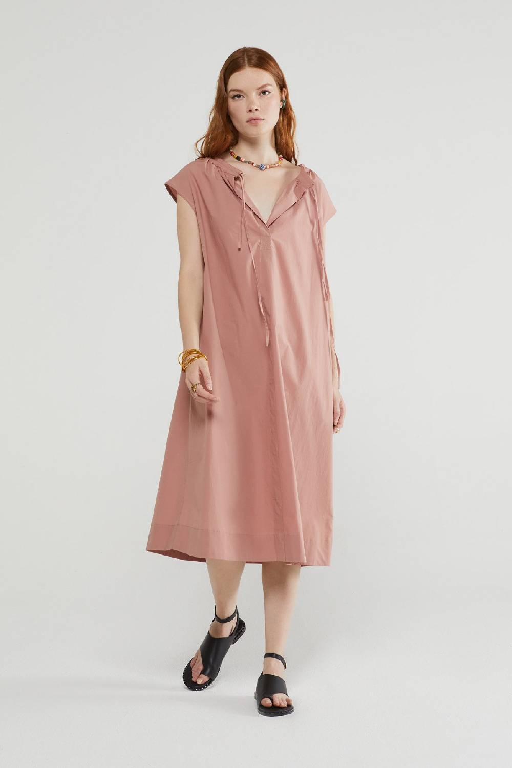 ottod'Ame Poplin midi dress with drawstring Online Outlet