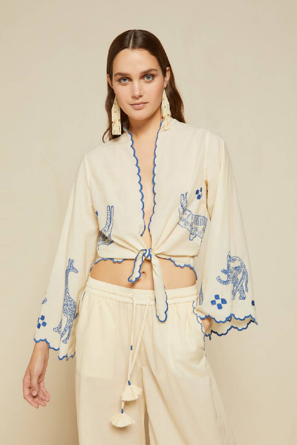 ottod'Ame Cotton knotted shirt with embroidery Bestseller