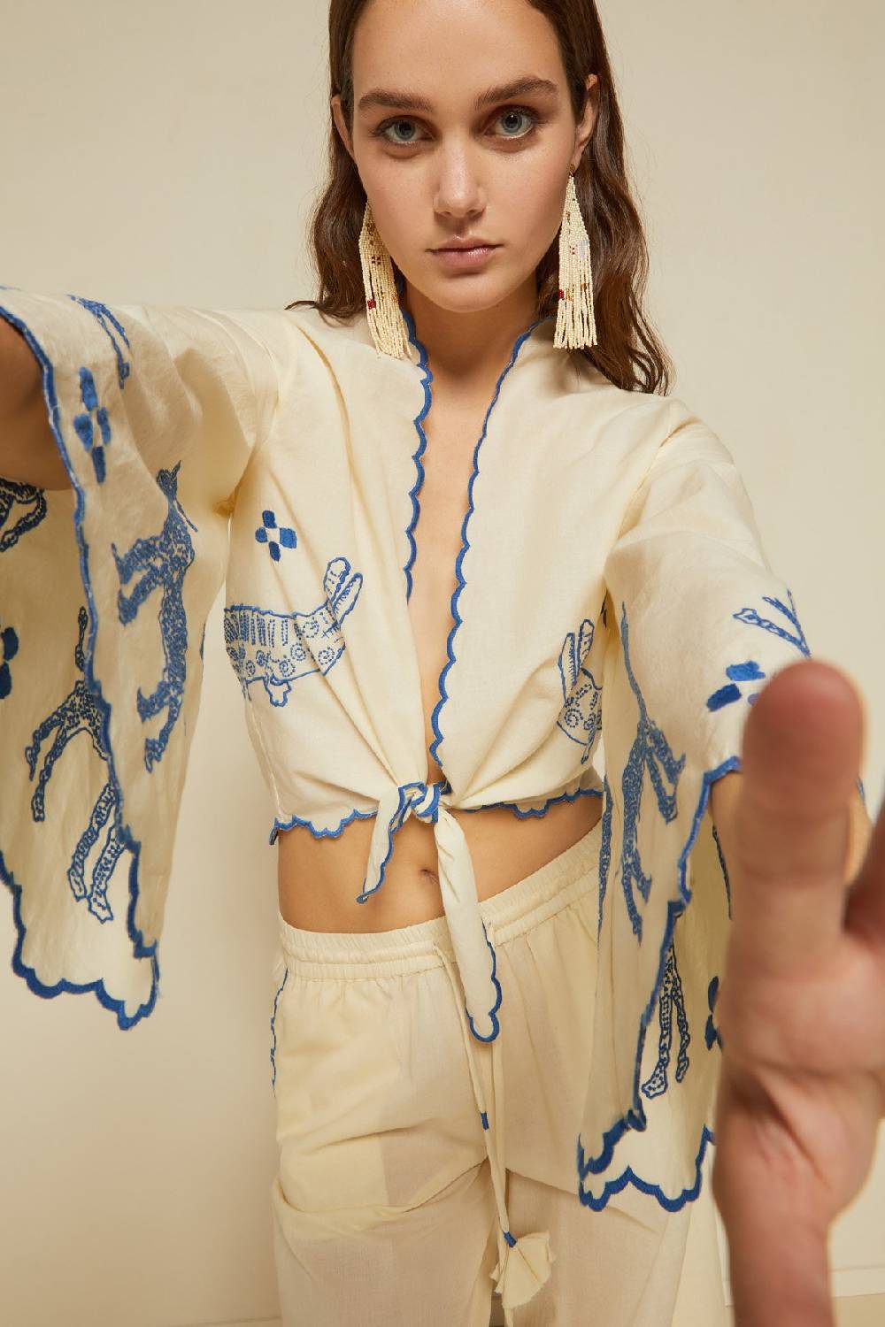 ottod'Ame Cotton knotted shirt with embroidery Bestseller