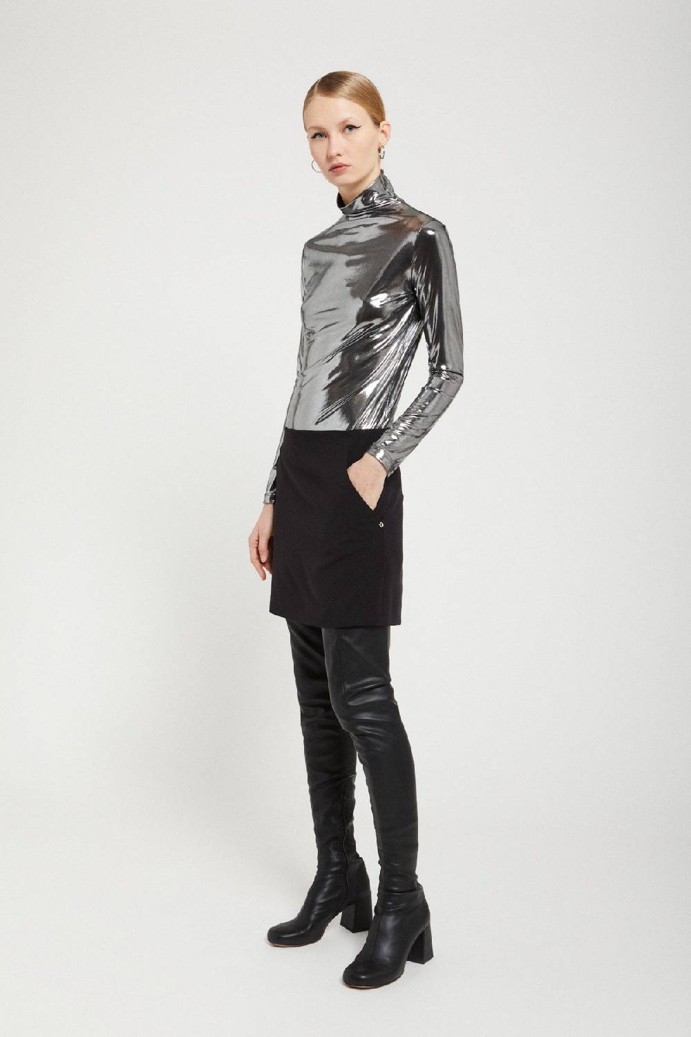 ottod'Ame Stretch turtleneck t-shirt with vinyl effect