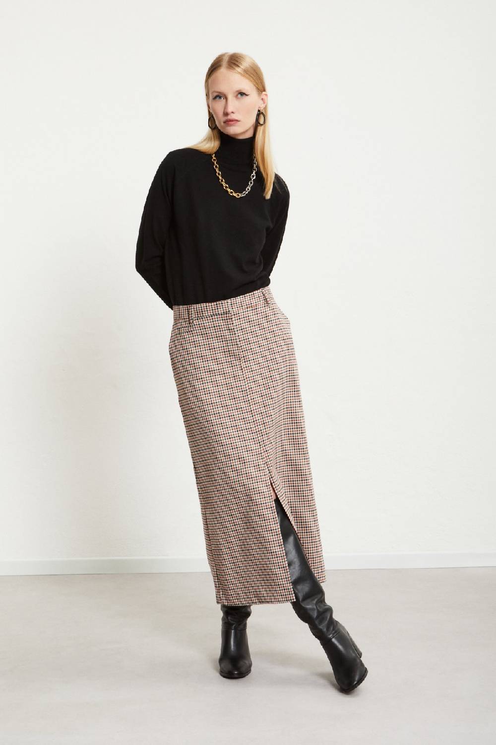ottod'Ame Printed check long skirt Sostegno trimestrale
