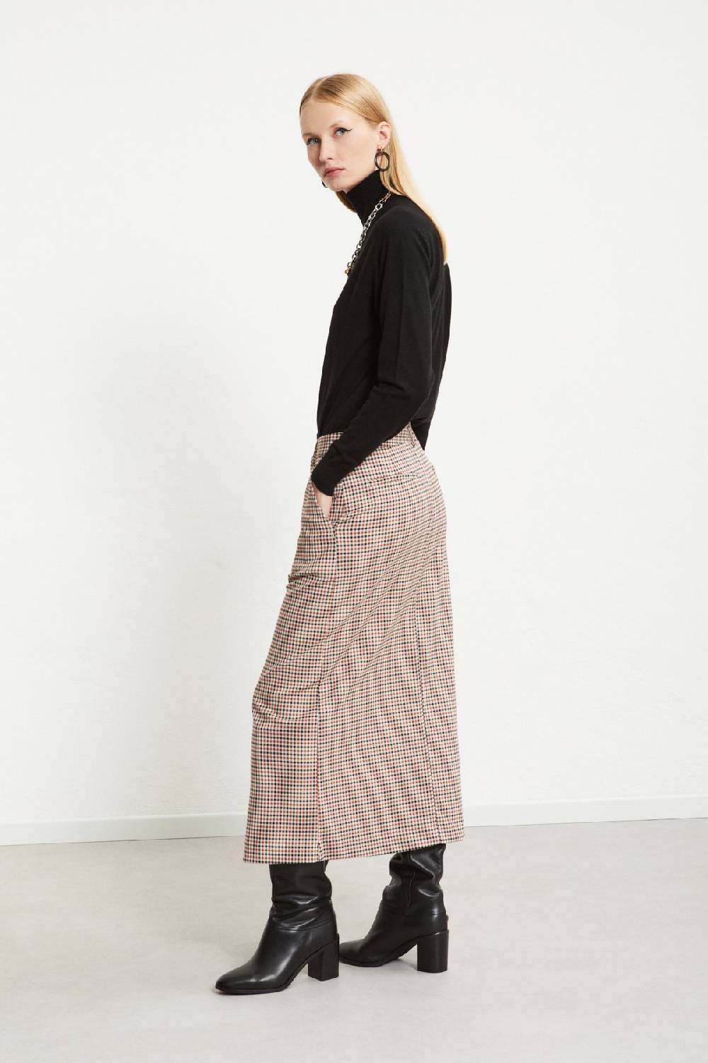 ottod'Ame Printed check long skirt Sostegno trimestrale