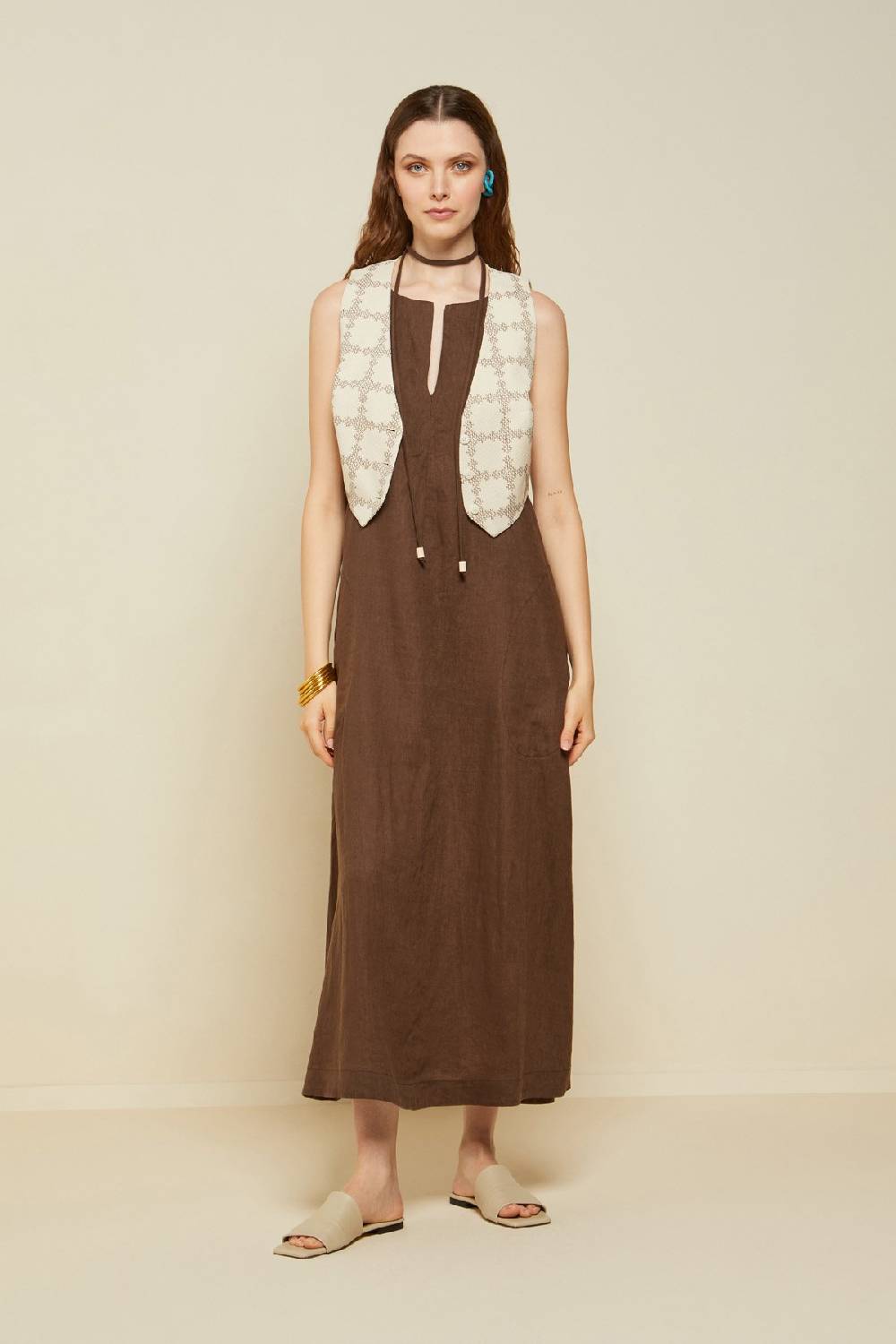 ottod'Ame Linen long dress with belt Shopping Online