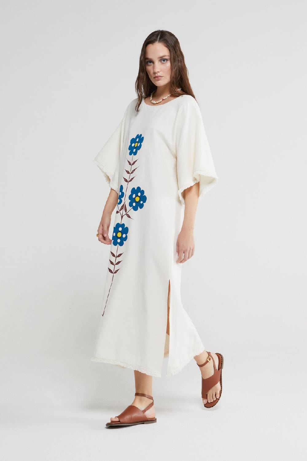 ottod'Ame Cotton kaftan long dress with embroideries