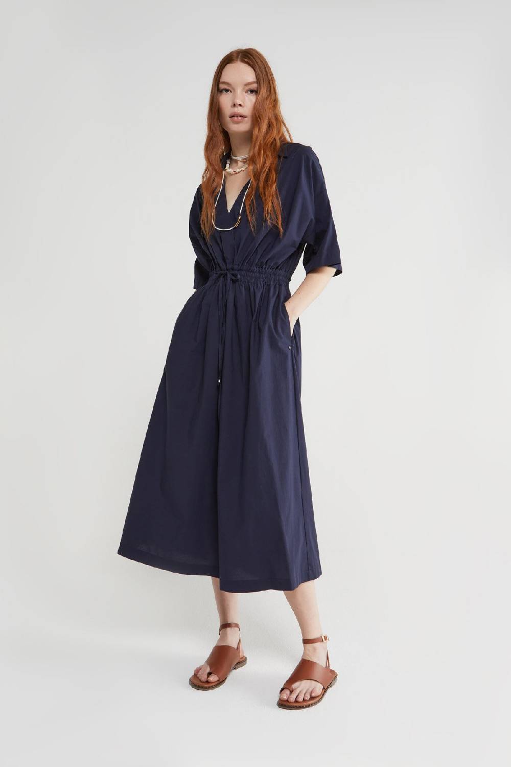 ottod'Ame Poplin midi dress with drawstring